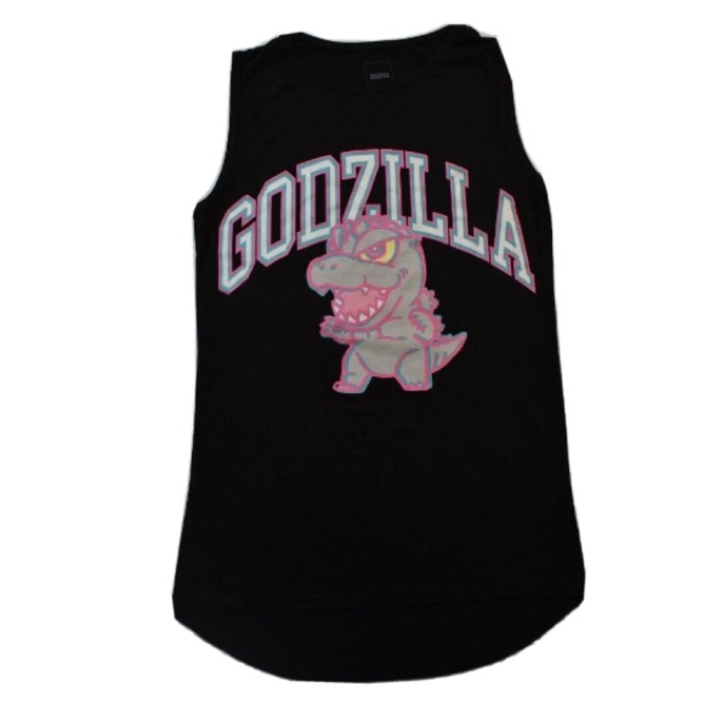 Chibi Godzilla Collegiate Style Basic Black Tank Top Wmns Sz Medium NWOT  (W796)